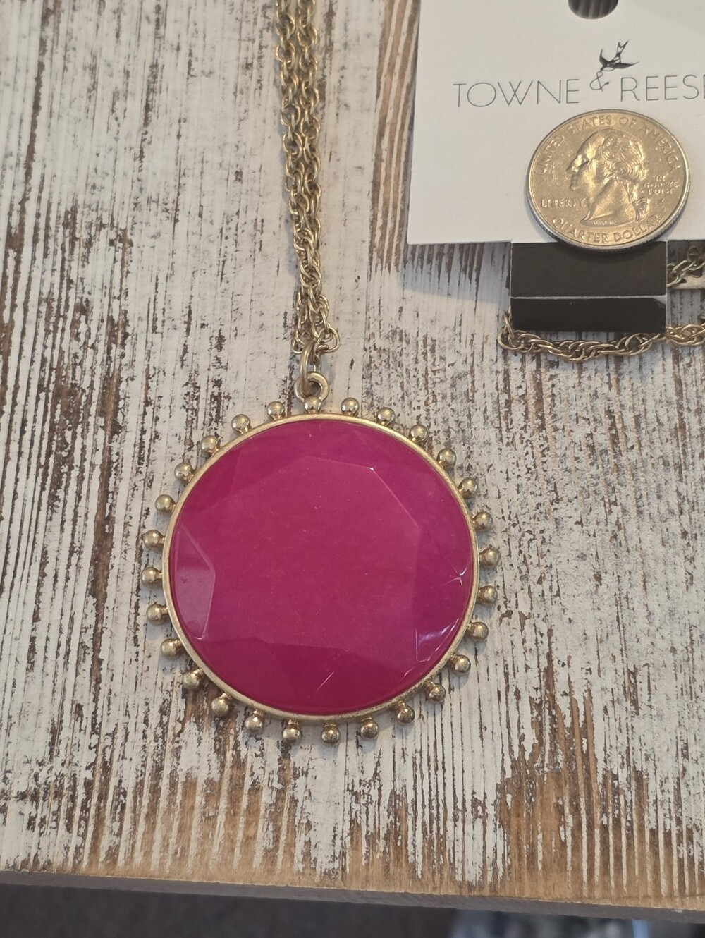 Towne & Reese Gold-Tone Necklace with Bright Fuchsia Disc Pendant